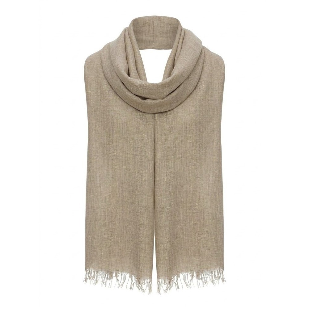 NEW Eileen Fisher Modal Melange Glimmer Scarf Wrap Beige Gold Plaid Italy